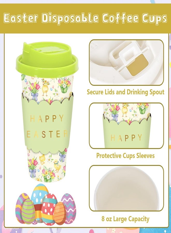 JarThenaAMCS 50 Set Easter Disposable Coffee Cups with Lids Gold Foil Sleeves Paper Cup Green Yellow Chick Duck Floral Drinking Cups for Easter Spring Party Supplies - Image 3